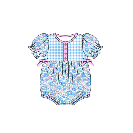 Baby Girls Blue Flowers Bows Rompers preorder(moq 5)