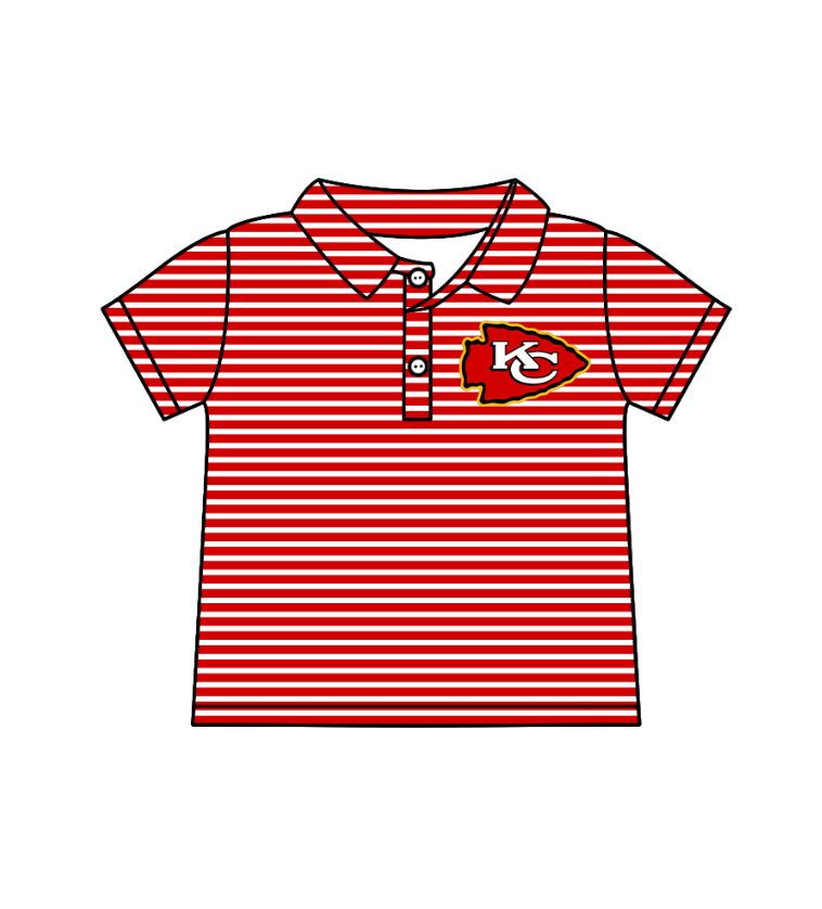 Preorder (moq 5)Baby Boys Short Sleeve Red Stripe KC Team Button Polo Shirts Top