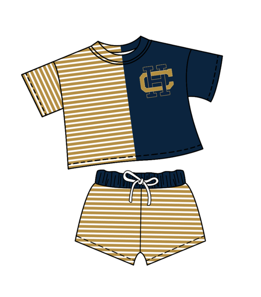 Preorder (moq 5)Baby Girls Gold Stripe CH Top Shorts Team Clothes Sets