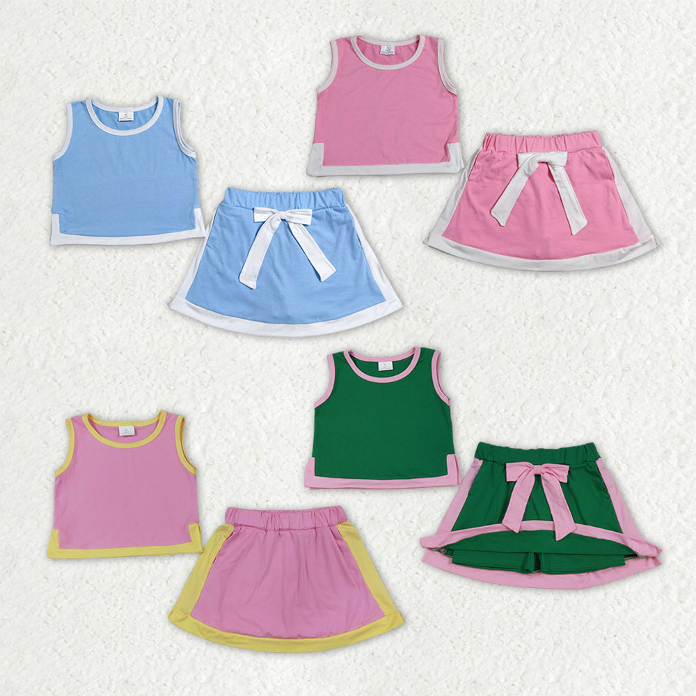 Sibling Baby Girls Sleeveless Green Pink Top Skirt Shorts Clothes Sets