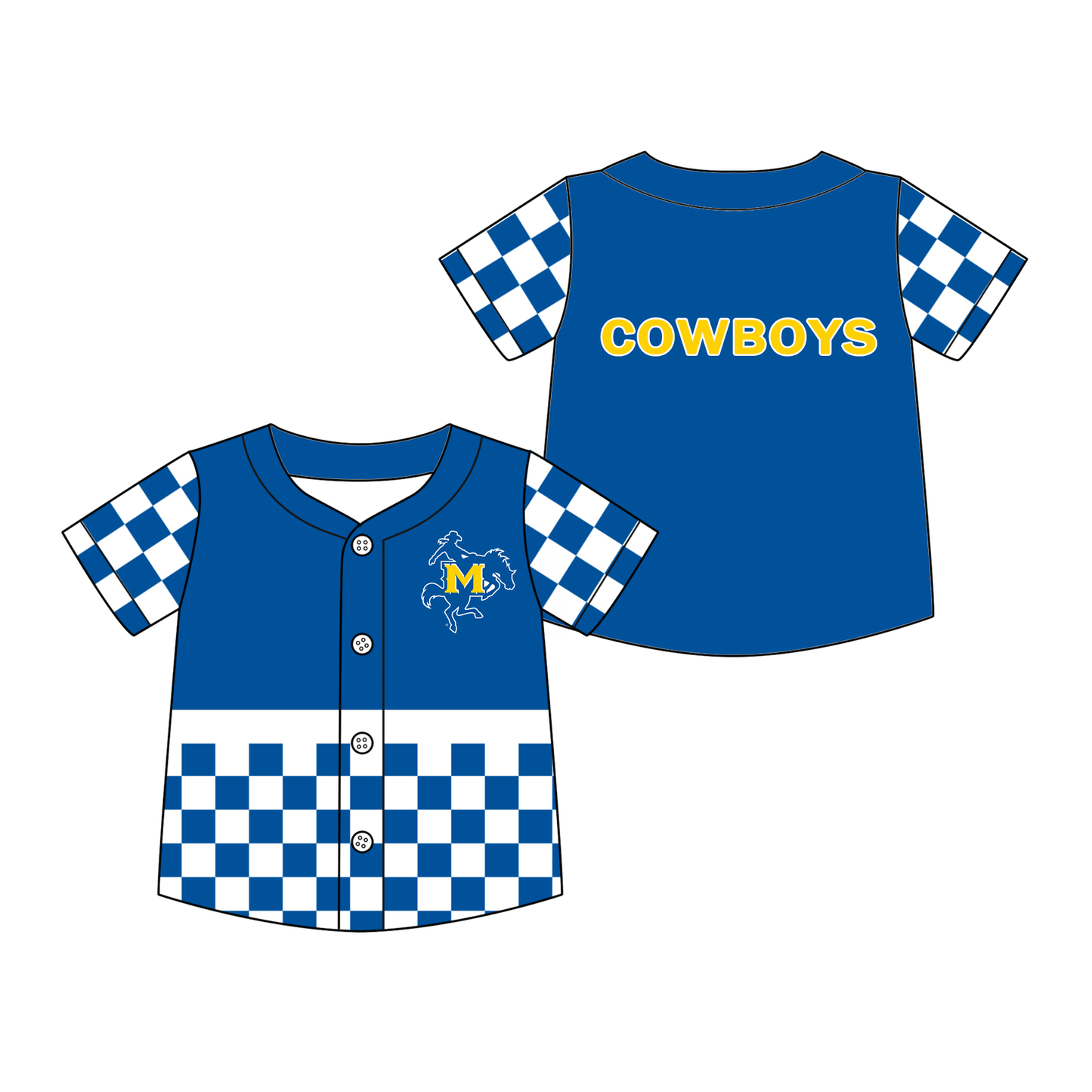Preorder (moq 5)Baby Boys Blue Checked McNeese State Cowboys Team Button T-shirts Top