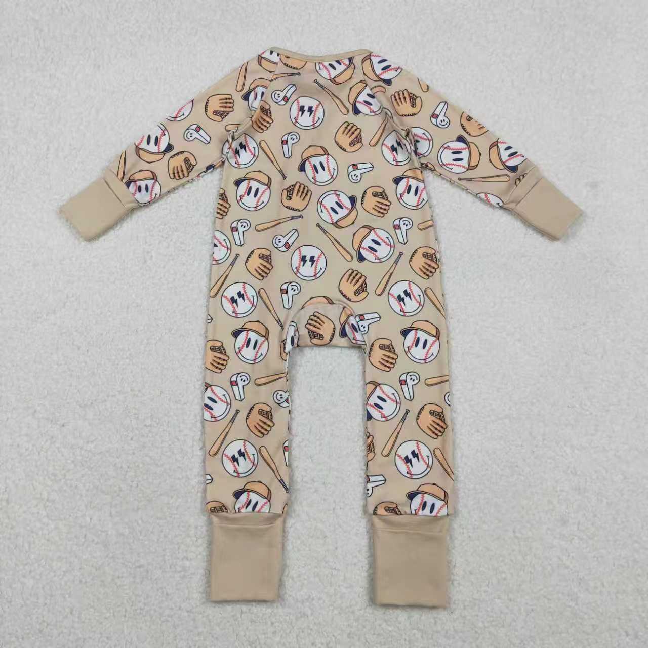 Sibling Baby Boys Smile Baseballs Top Pant Team Pajamas Sets Zipper Footie Rompers