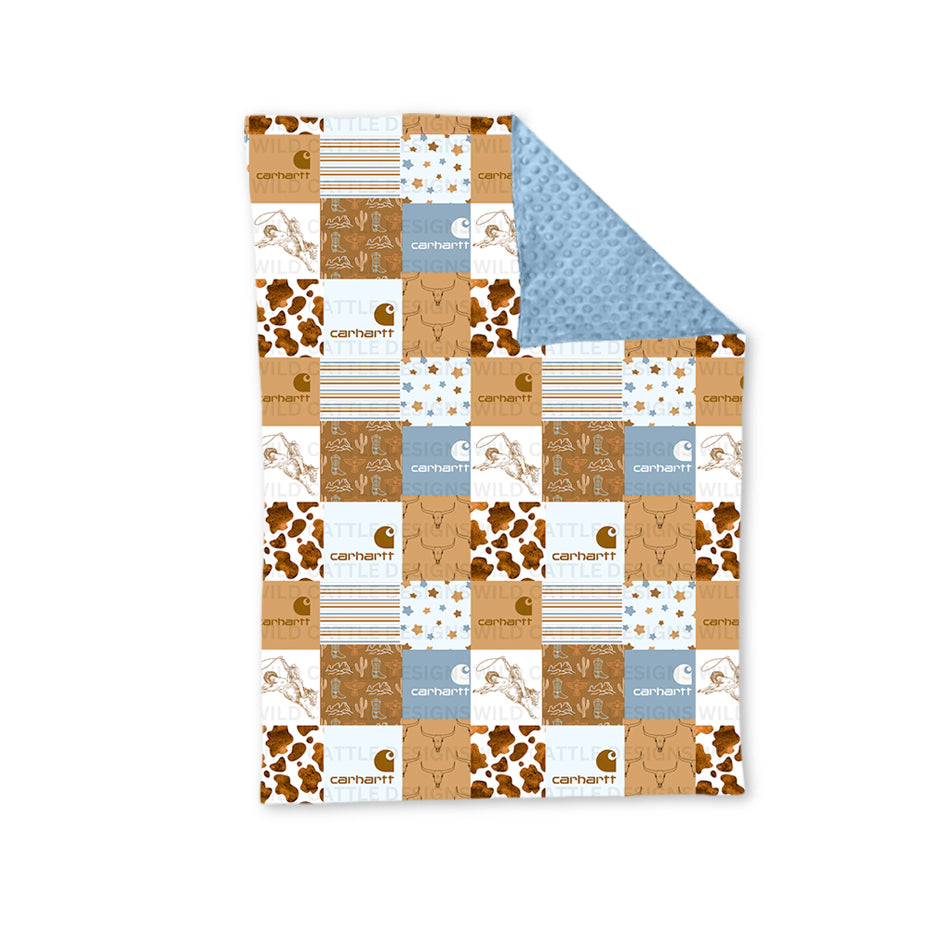 Baby Kids Rodeo Cow Western Blue Minky Blankets preorder(moq 5)