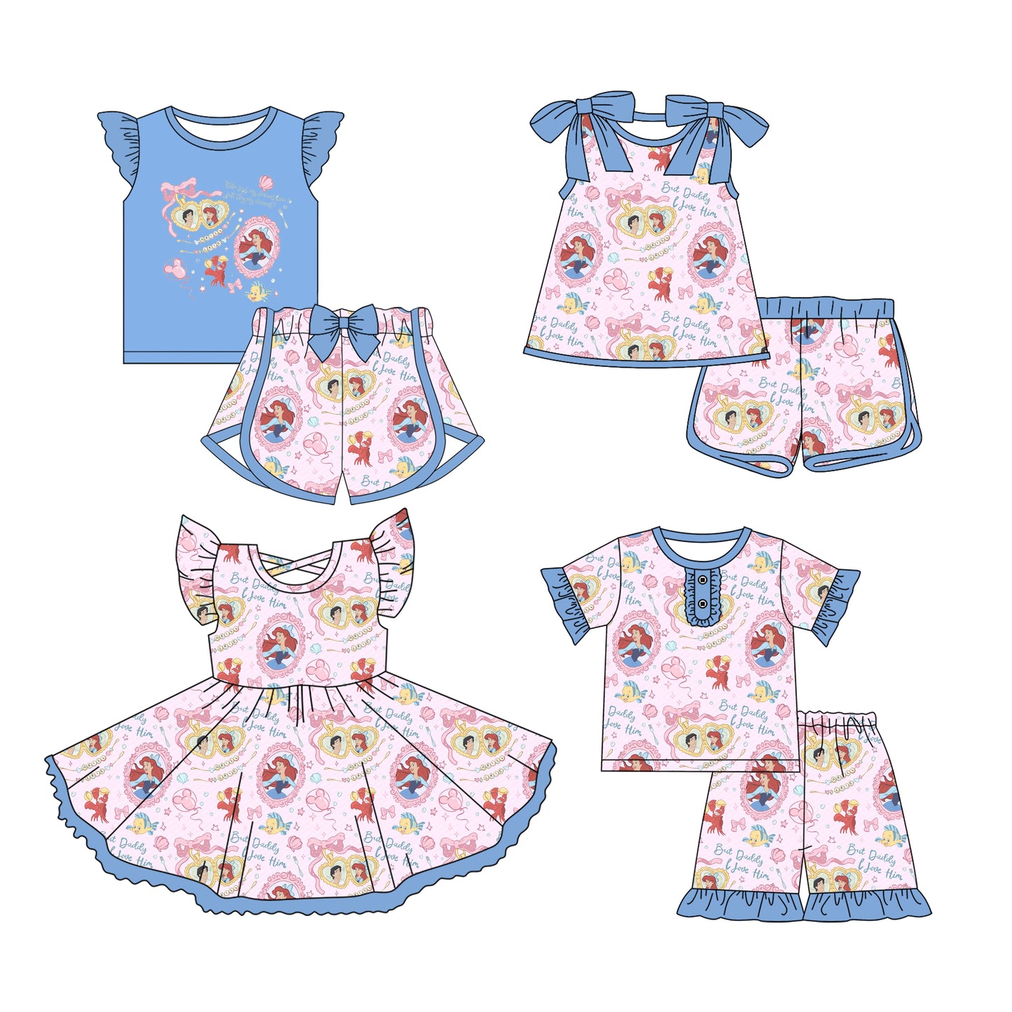 Preorder moq 5 Custom Baby Girls Cartoon Mouse Princess Top Short Sets Knee Length Dresses