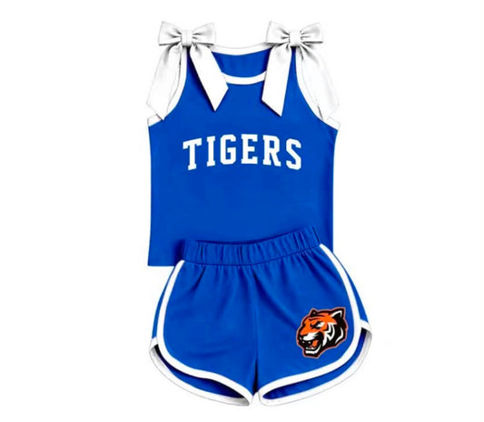 Preorder (moq 5)Baby Girls Yoga Tigers Bows Sleeveless Top Shorts Team Clothes Sets