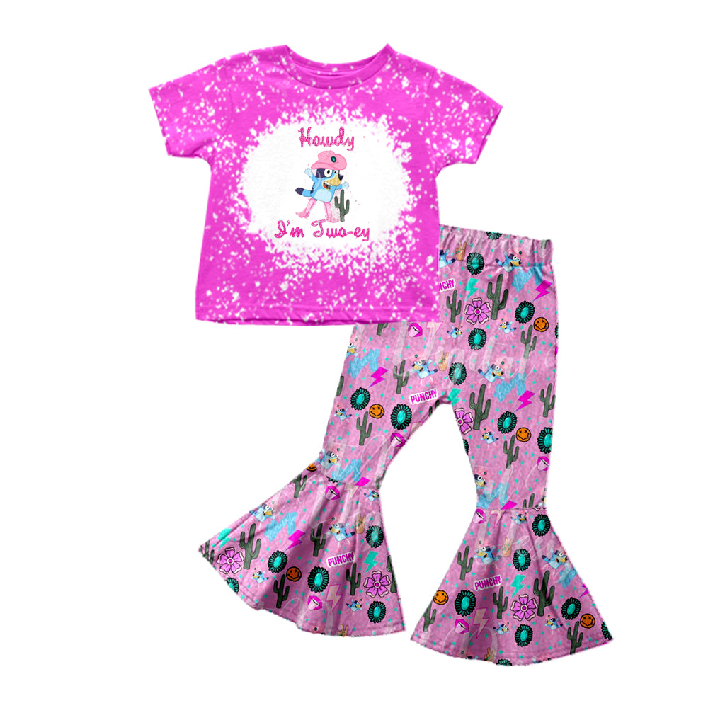 Baby Girls Howdy Blue Dog Shirt Bell Pants Western Clothes Sets Preorder(moq 5)