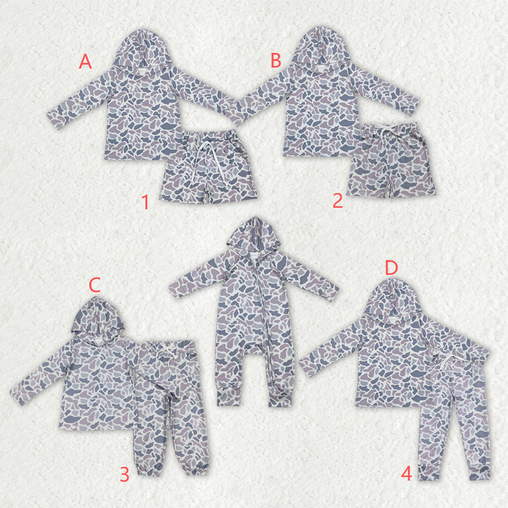 Sibling Baby Boys Southern Light Grey Camo Pockets Short Pant Clothes Sets Zip Rompers