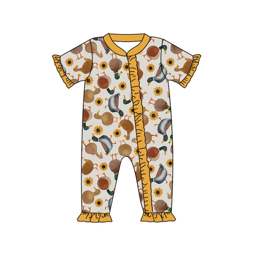 Baby Infant Girls Sunflower Ducks Short Sleeve Zip Rompers preorder(moq 5)