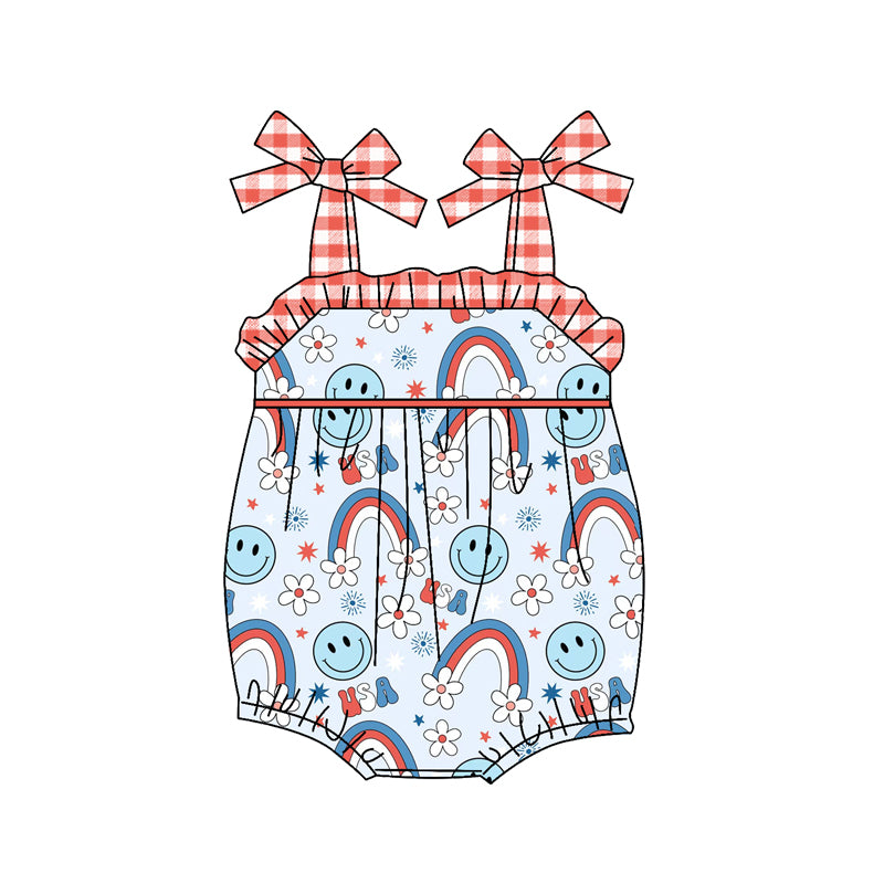 Baby Infant Girls Smile Rainbow 4th Of July Rompers preorder(moq 5)