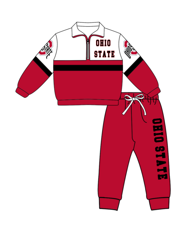 Preorder (moq 5)Baby Boys Ohio State Zipper Pullover Jogger Pants Team Clothes Set