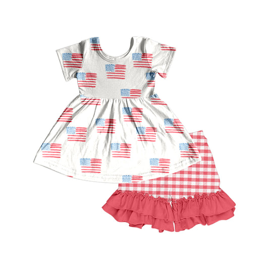 Baby Girls Flags 4th of July Tunic Top Ruffle Shorts Clothes Sets preorder (moq 5)