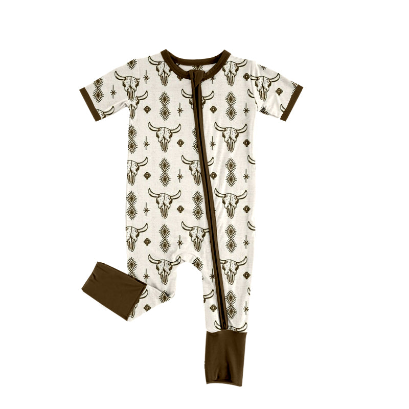 Baby Infant Toddler Grey Cow Western Short Sleeve Rompers preorder(moq 5)