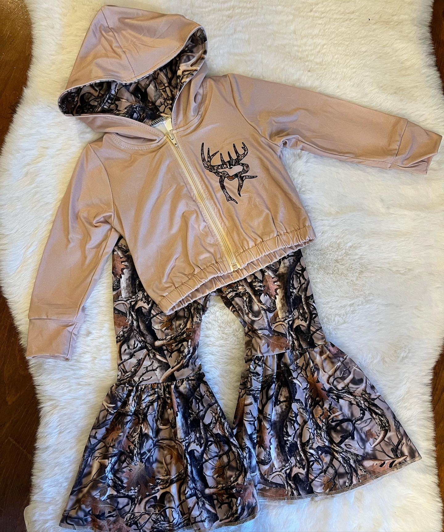 Baby Girls Camo Deer Hunting Hooded Tops Bell Pants Clothes Sets