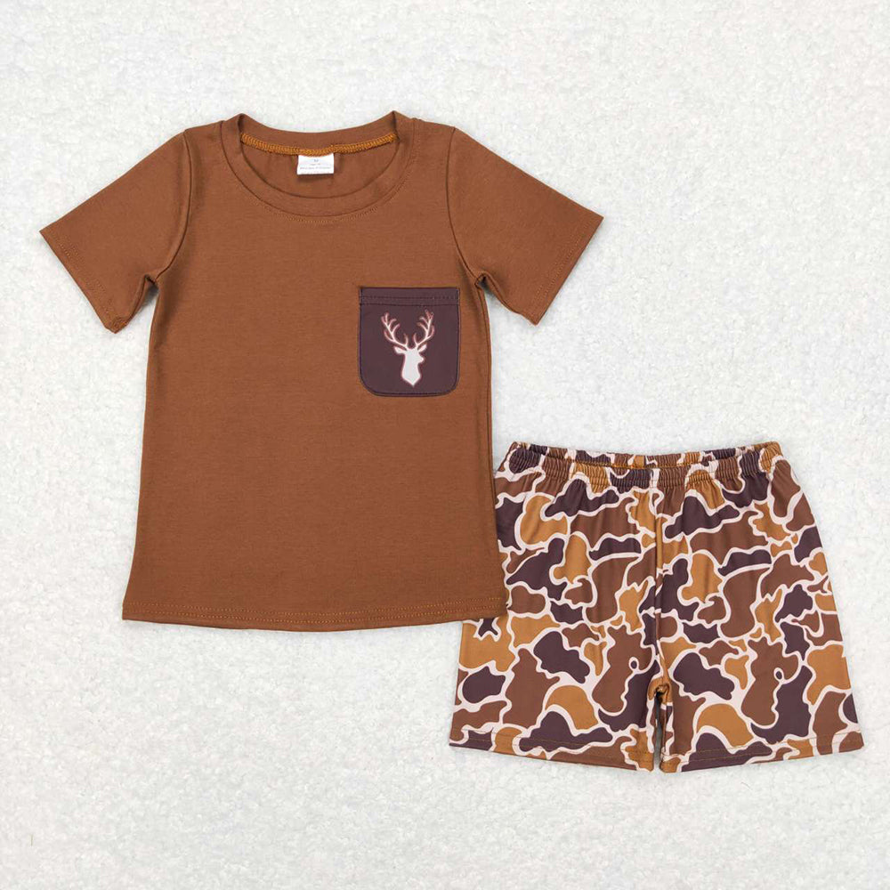 Baby Boys Brown Camo Deer Pocket Shirt Shorts Clothes Sets