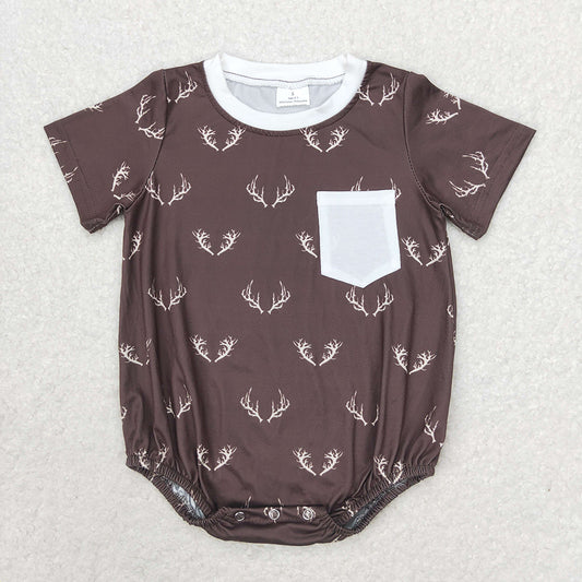 Baby Boys Deer Short Sleeve Pocket Rompers