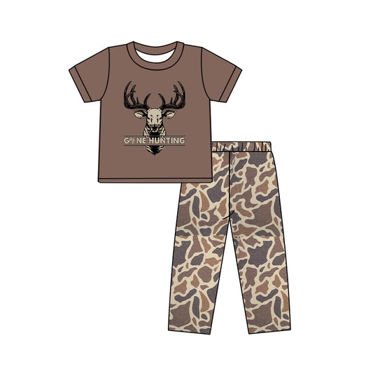 Baby Boys Short Sleeve Hunting Deer Tee Shirt Pants Clothes Sets Preorder(moq 5)