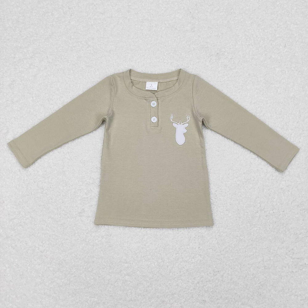 Baby Boys Light Green Deer Long Sleeve Tee Shirts Tops