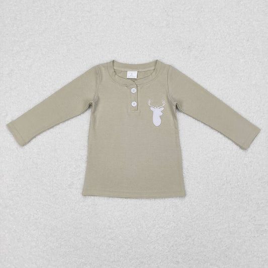 Baby Boys Light Green Deer Long Sleeve Tee Shirts Tops