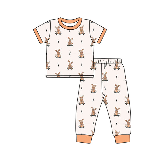 Baby Kids Easter Rabbits Orange Top Pants Pajamas Clothing Sets preorder(MOQ 5)