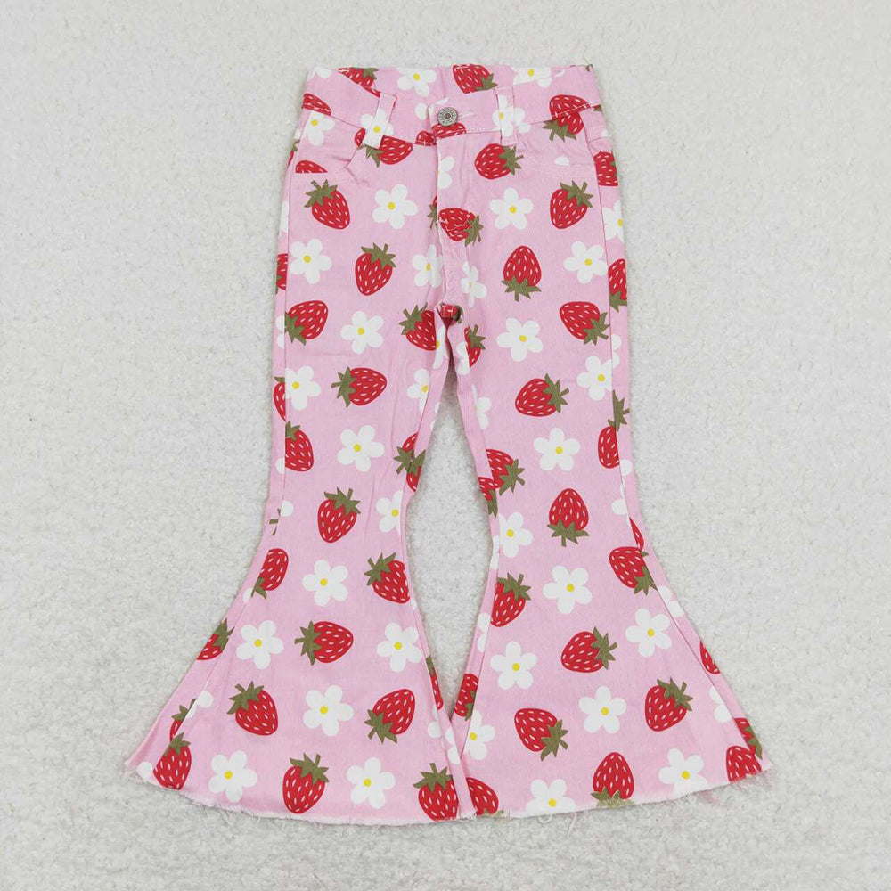 Baby Girls Strawberry Flowers Spring Denim Pants Jeans