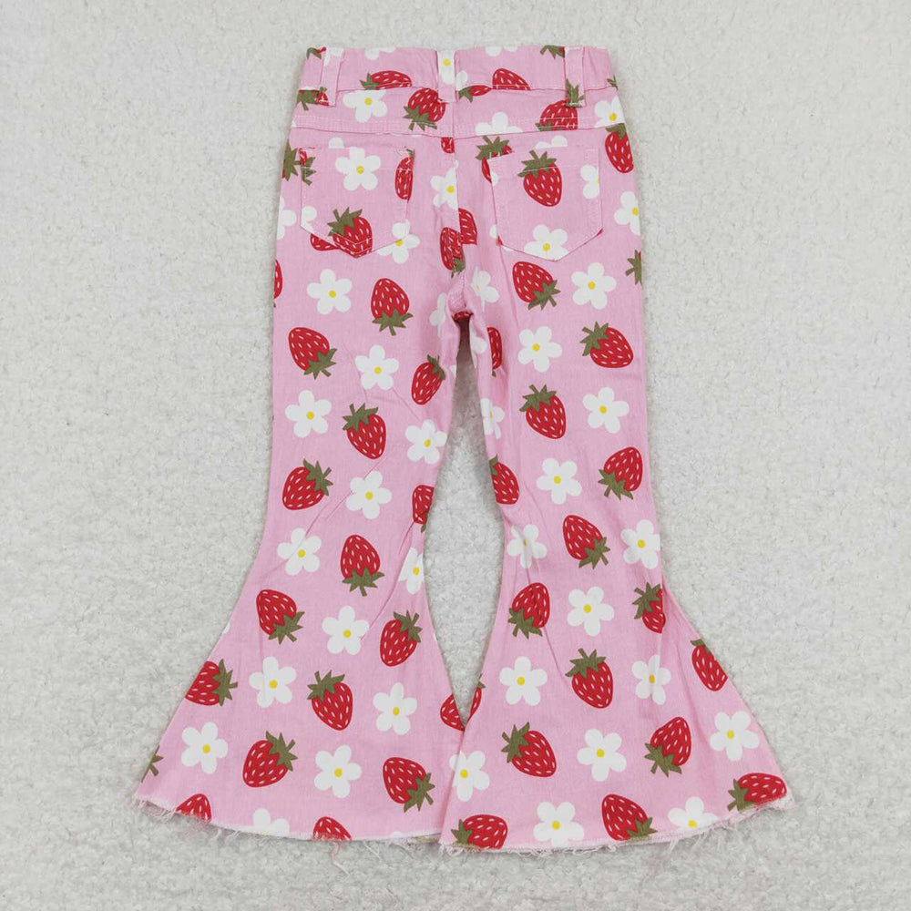 Baby Girls Strawberry Flowers Spring Denim Pants Jeans