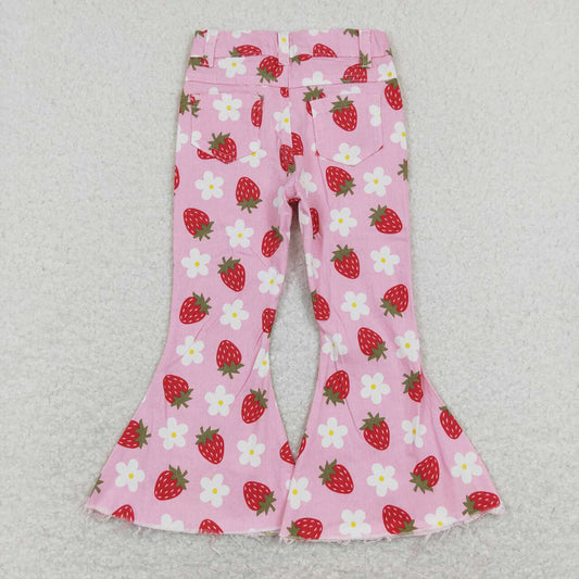 Baby Girls Strawberry Flowers Spring Denim Pants Jeans