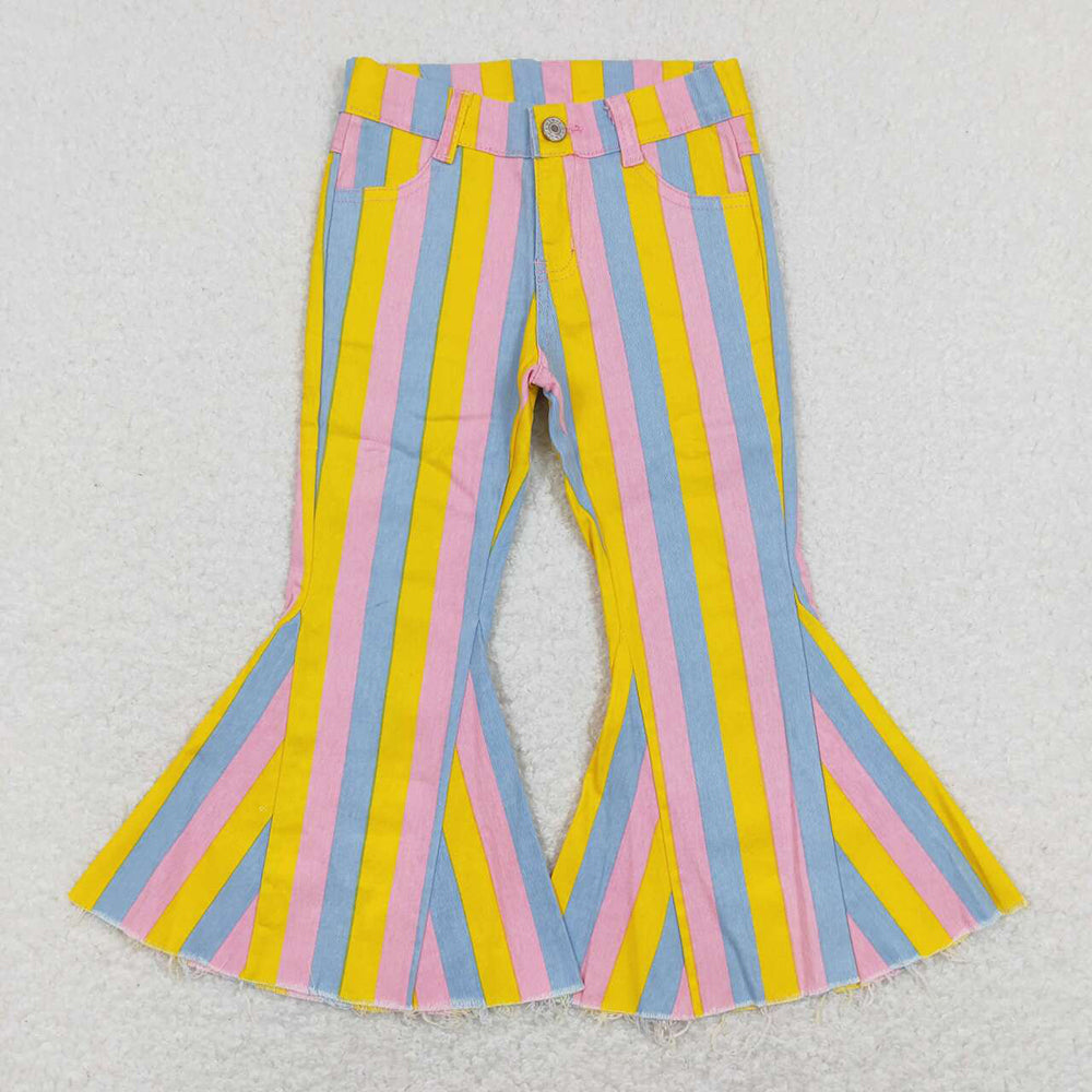 Baby Girls Easter Colorful Stripes Bell Denim Pants