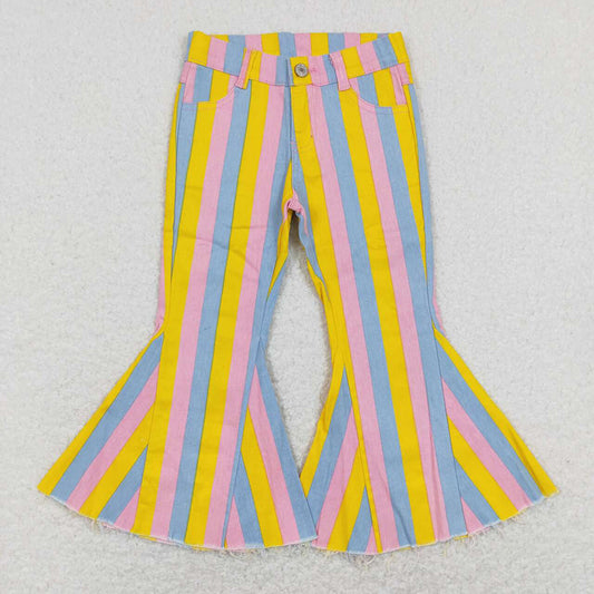 Baby Girls Easter Colorful Stripes Bell Denim Pants