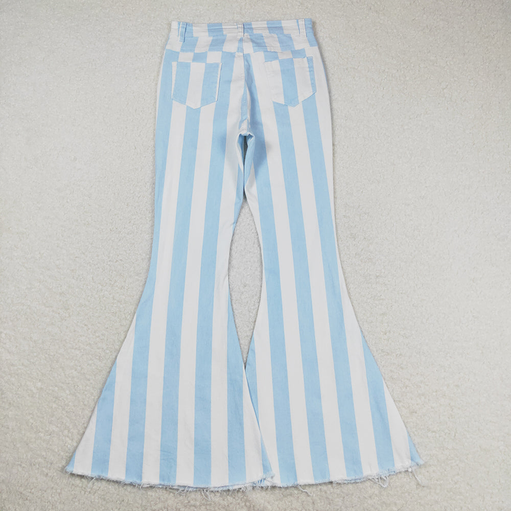 Mommy and Me Baby Girls Blue Stripes Bell Flare Denim Pants