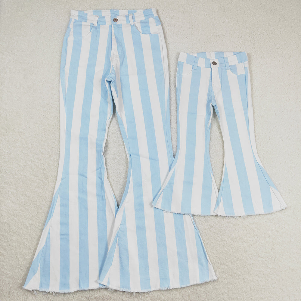 Mommy and Me Baby Girls Blue Stripes Bell Flare Denim Pants