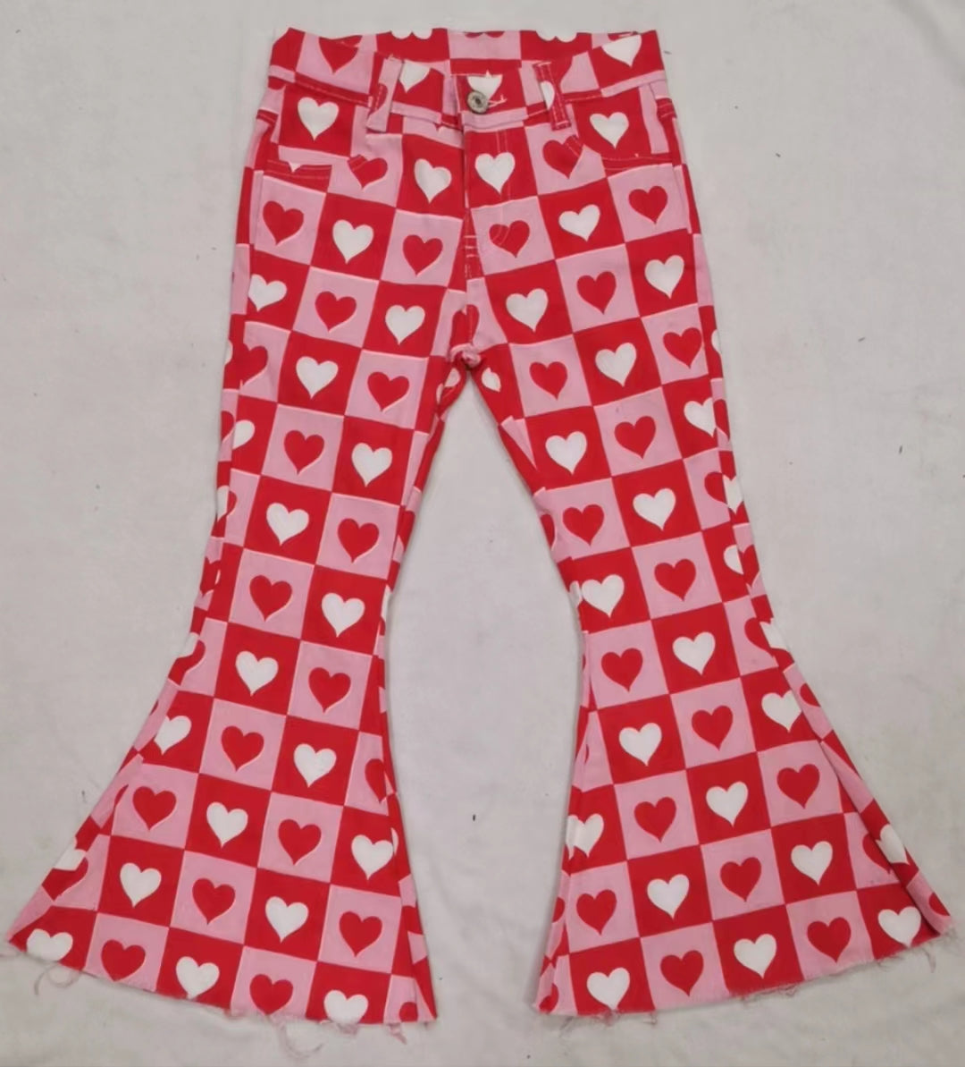 Baby Girls Valentines Hearts Pink Bell Denim Pants