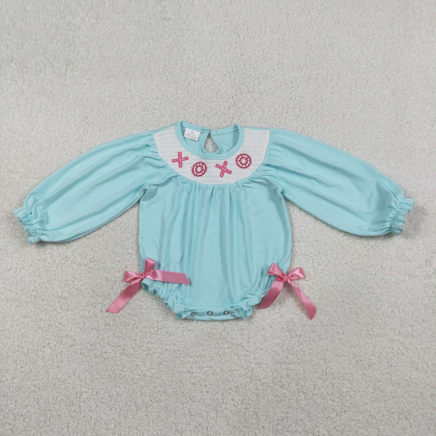 Smocked XOXO Baby Girls Bows Valentines Ruffle Rompers