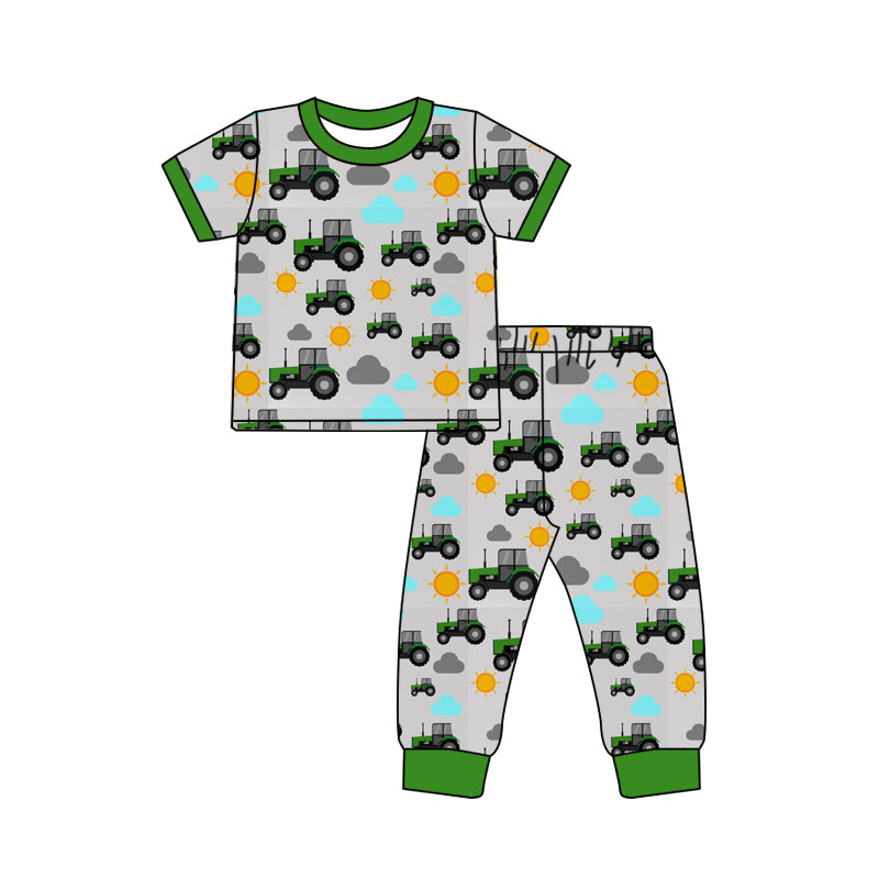 Baby Boys Green Farm Tractor Shirt Top Pants Pajamas Sets preorder(MOQ 5)