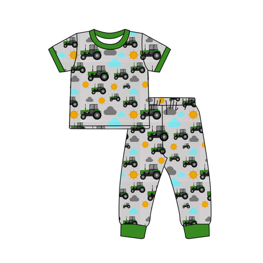 Baby Boys Green Farm Tractor Shirt Top Pants Pajamas Sets preorder(MOQ 5)