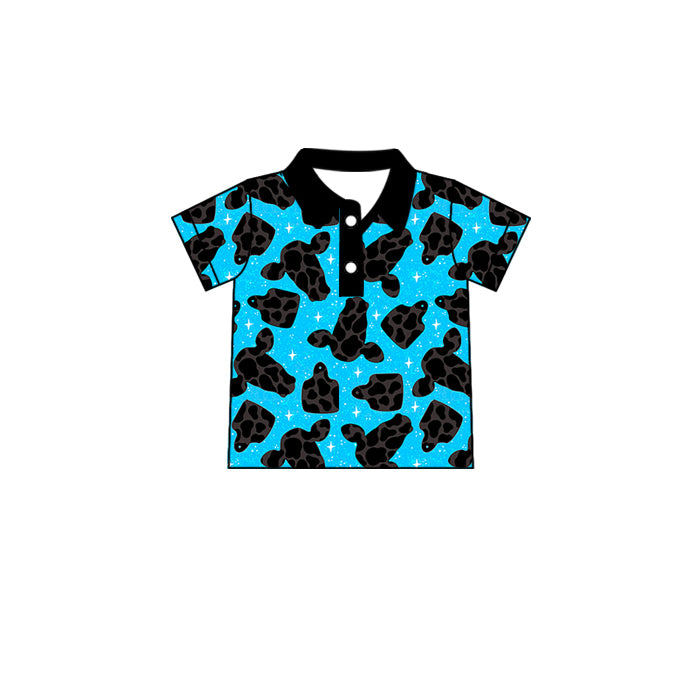 Baby Boys Western Blue Cow Tag Buttons Tee Shirts Tops preorder(MOQ 5)