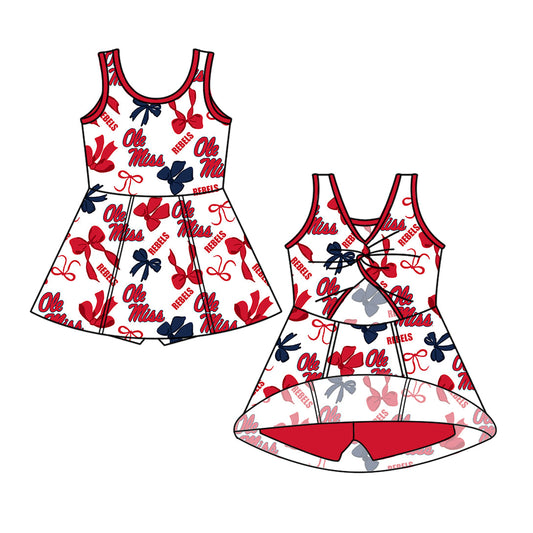 Preorder (moq 5)Baby Girls Sleeveless Ole Miss Bows Team Shorts Knee Length Dress