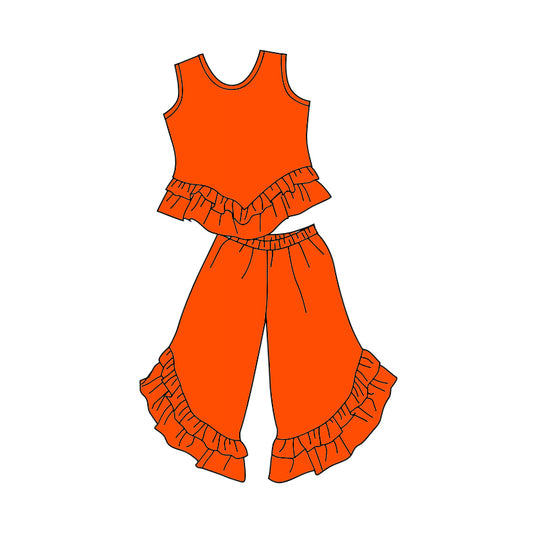 Baby Girls Orange Sleeveless Top Ruffle Bell Pants Clothing Sets Preorder(moq 5)