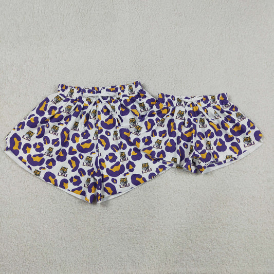 Mama and Me Girls Purple Leopard LSU Tiger Team Yoga Active Butterfly Shorts Bottom