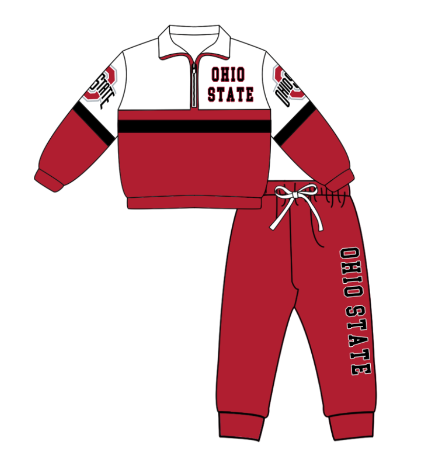 Preorder (moq 5)Baby Boys Ohio State Zipper Pullover Jogger Pants Team Clothes Set