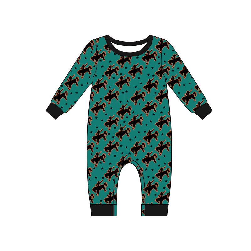 Baby Boys Rodeo Horse Western Long Sleeve Rompers Preorder(moq 5)