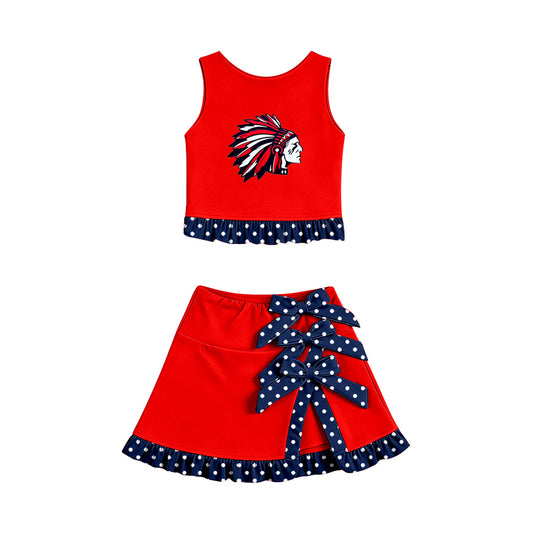 Preorder (moq 5)Baby Girls Tribe Vest Bows Short Skirt Short Team Yoga Active Clothes Set