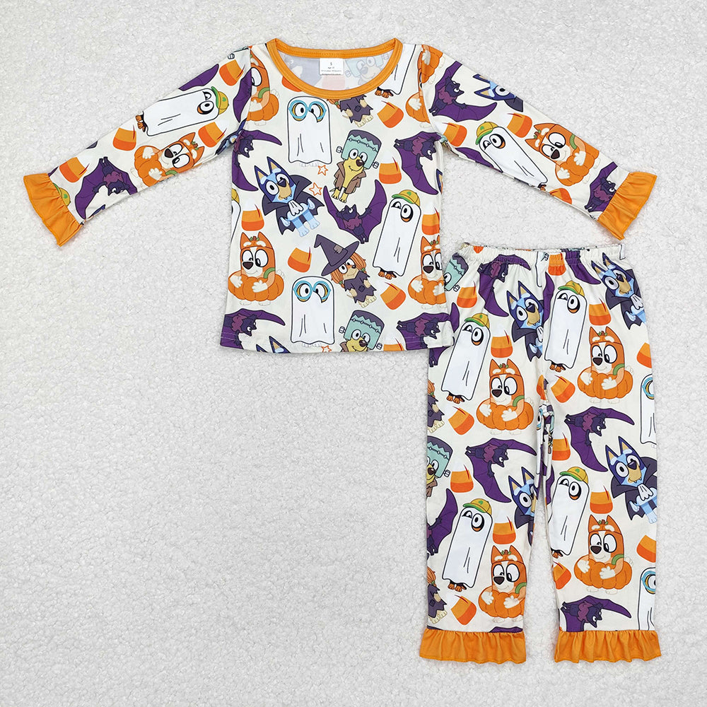 Sibling Baby Girls Blue Dogs Candy Ghost Top Pants Halloween Pajamas Clothes Sets