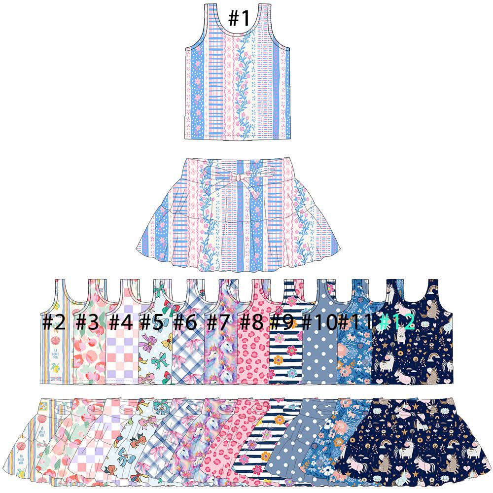 Preorder (moq 5)Baby Girls Flowers Stripe Vests Top Skirt Shorts Clothes Sets