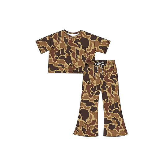 Baby Girls Dark Brown Camouflage Top Bell Pants Kids Clothing Sets preorder(MOQ 5)