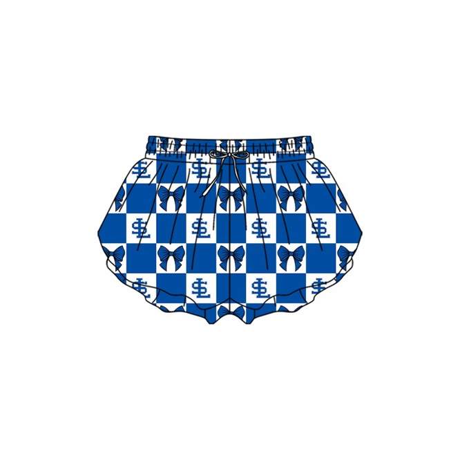 Preorder (moq 5)Baby Girls Blue Bows SL Checked Team Ruffle Butterfly Shorts Bottom