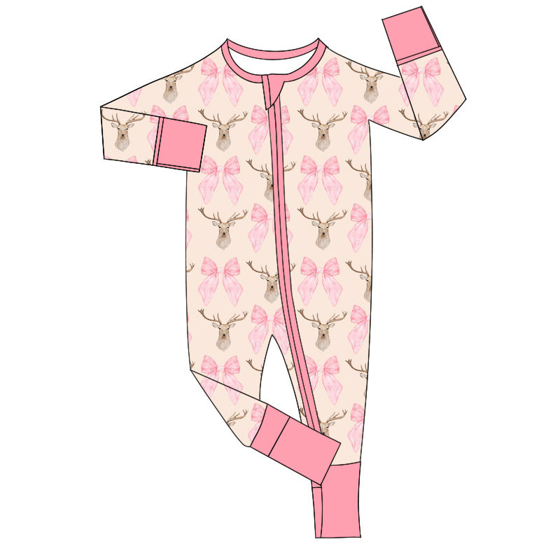 Baby Infant Girls Bows Deer Zip Rompers preorder(moq 5)