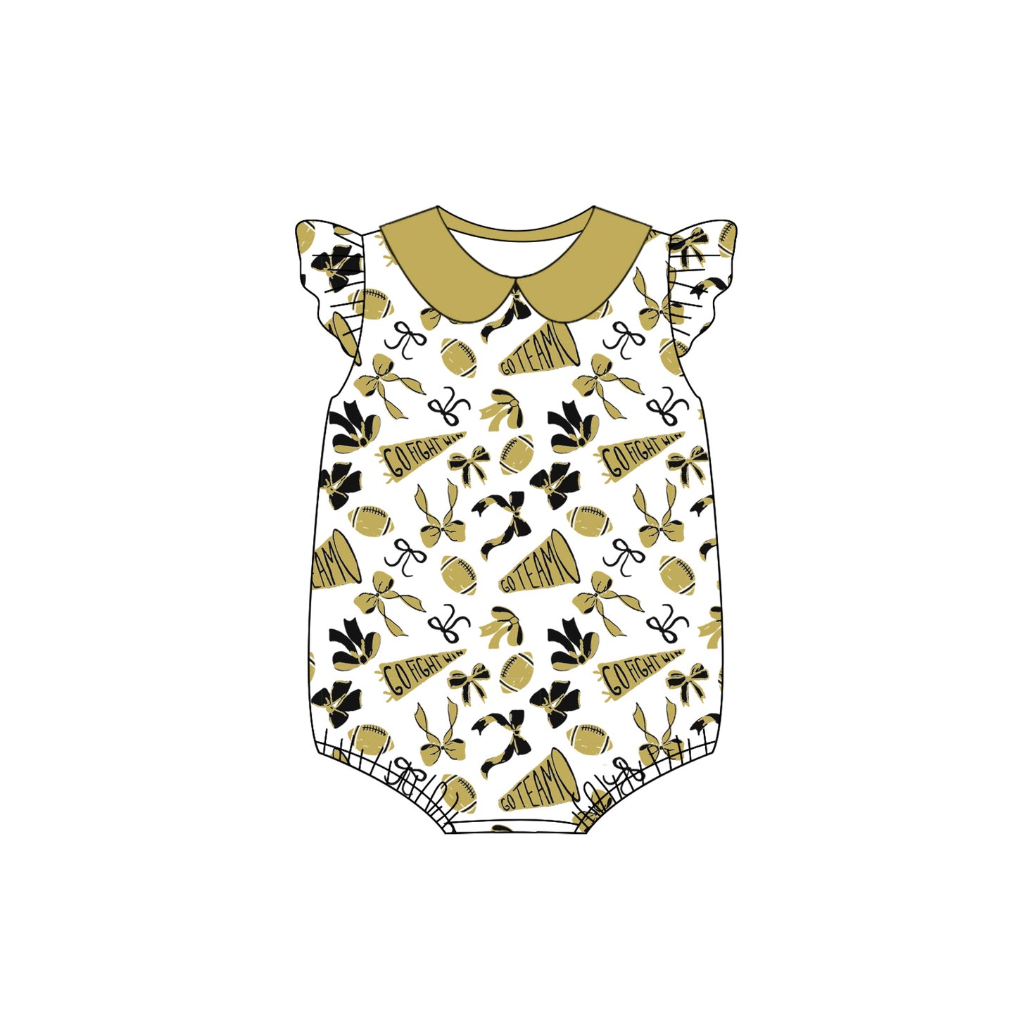preorder(moq 5)Baby Infant Girls Saint Golden Team Bow Flutter Sleeve Rompers