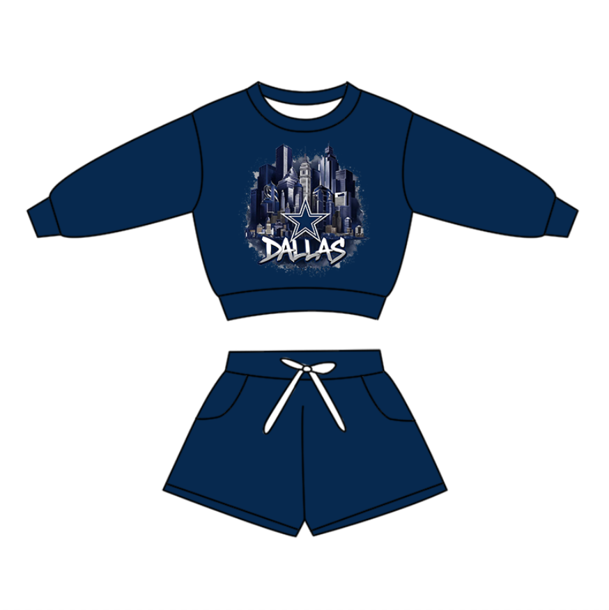 Preorder(moq 5)Baby Boys Long Sleeve Dallas Stars Top Pockets Shorts Team Clothes Sets