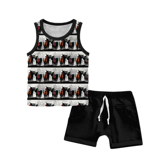 Baby Boys Sleeveless Cows Top Black Shorts Clothing Sets Preorder(moq 5)