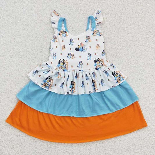 Baby Girls Cartoon Dogs Ruffle Knee Length Dresses